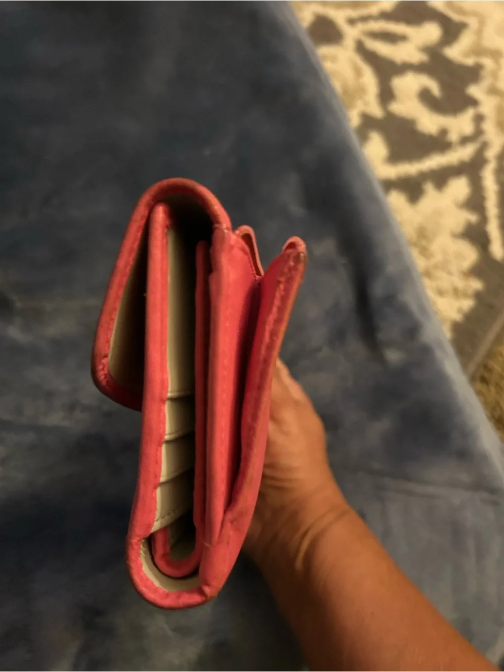 Coach Coral-Pink Leather Continental Wallet with Gold Logo